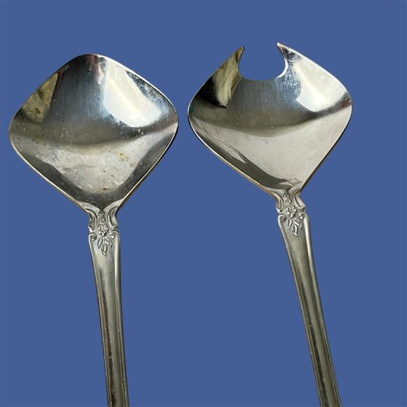 Springtime Stainless Salad Serving Set Floral MCM Vintage Spoon Fork Servers - Picture 3 of 5